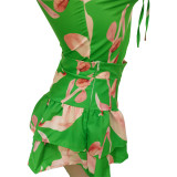 Sexy Print Zipper Top+Ruffled Shorts Culotte 2 Piece Sets BGN-238