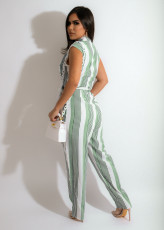 Casual Striped Sleeveless Sashes Jumpsuit MXDF-6085