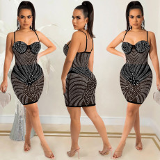 Sexy Hot Drilling Night Club Sling Dress (With Briefs)BY-5650