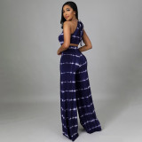 Plus Size Sexy Printed Sleeveless Loose Pants 2 Piece Sets OSIF-22198