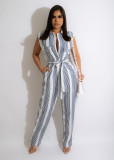 Casual Striped Sleeveless Sashes Jumpsuit MXDF-6085