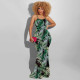 Leaves Print Backless Sling Maxi Dress OSIF-22192
