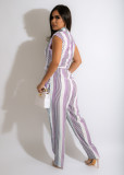 Casual Striped Sleeveless Sashes Jumpsuit MXDF-6085