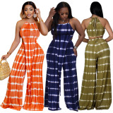 Plus Size Sexy Printed Sleeveless Loose Pants 2 Piece Sets OSIF-22198