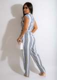 Casual Striped Sleeveless Sashes Jumpsuit MXDF-6085