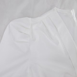 Solid Deep V Neck Drawstring Ruched Bodycon Dress HNIF-076