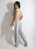 Casual Striped Sleeveless Sashes Jumpsuit MXDF-6085