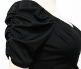 Plus Size Solid V Neck Sashes Romper NNWF-7461