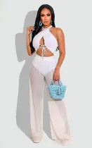 Sexy Halter Crop Top And Pants 2 Piece Sets NIK-294