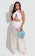 Sexy Halter Crop Top And Pants 2 Piece Sets NIK-294