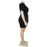 Plus Size Solid V Neck Sashes Romper NNWF-7461