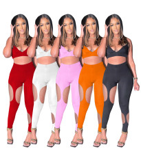 Sexy Halter Hollow Out Two Piece Pants Sets YIBF-60138