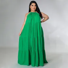 Plus Size Solid Sleeveless Big Swing Maxi Dress NNWF-7463