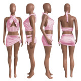 Sexy Crop Top+Mini Skirt+Briefs 3 Piece Sets NIK-292