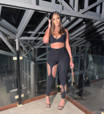 Sexy Halter Hollow Out Two Piece Pants Sets YIBF-60138