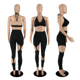 Sexy Halter Hollow Out Two Piece Pants Sets YIBF-60138