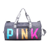 PINK Letter Laser Sequin Fitness Gym Travel Bags GBRF-92Laser