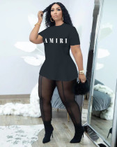 Nightclub Fashion Casual Letter Print T-shirts Mesh Pants 2 Piece Sets WAF-425222
