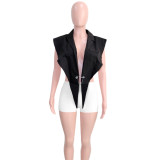 Solid Notched Collar Sleeveless Top (With Brooch)SH-390278