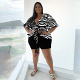 Plus Size Printed Tie-Up Two Piece Shorts Set NNWF-7471