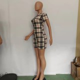 Plaid Print Short Sleeve Zipper Romper BN-9324-1