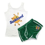 Plus Size Casual Prited Tank Top And Shorts 2 Piece Sets SHD-9363