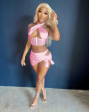 Sexy Crop Top+Mini Skirt+Briefs 3 Piece Sets NIK-292