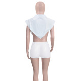 Solid Notched Collar Sleeveless Top (With Brooch)SH-390278