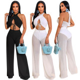 Sexy Halter Crop Top And Pants 2 Piece Sets NIK-294