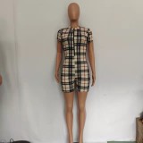 Plaid Print Short Sleeve Zipper Romper BN-9324-1