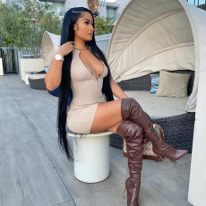 Solid Ribbed Sleeveless Zipper Romper SH-390280