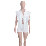 Solid Notched Collar Sleeveless Top (With Brooch)SH-390278