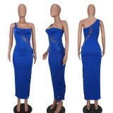 Fashion Sexy Single Shoulder Hollow Solid Color Maxi Dress YD-8577