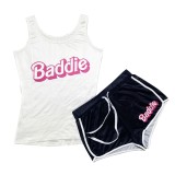 Plus Size Casual Prited Tank Top And Shorts 2 Piece Sets SHD-9363