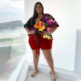 Plus Size Floral Print Two Piece Shorts Set NNWF-7455