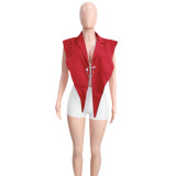 Solid Notched Collar Sleeveless Top (With Brooch)SH-390278