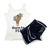 Plus Size Casual Prited Tank Top And Shorts 2 Piece Sets SHD-9363