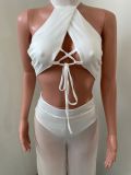 Sexy Halter Crop Top And Pants 2 Piece Sets NIK-294