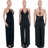 Plus Size Casual Loose Solid Color Halter Jumpsuits YH-5252