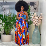 Plus Size 5XL Sexy Cross Halter Slit Maxi Dress ONY-5075