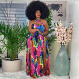 Plus Size 5XL Sexy Cross Halter Slit Maxi Dress ONY-5075