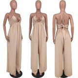 Plus Size Casual Loose Solid Color Halter Jumpsuits YH-5252