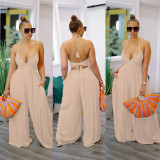 Plus Size Casual Loose Solid Color Halter Jumpsuits YH-5252