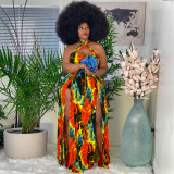Plus Size 5XL Sexy Cross Halter Slit Maxi Dress ONY-5075
