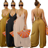 Plus Size Casual Loose Solid Color Halter Jumpsuits YH-5252