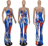 Tie Dye Print V Neck Sling Jumpsuit ZDF-31199