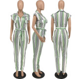 Casual Striped Sleeveless Sashes Jumpsuit MXDF-6085