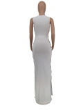 Solid Lace-Up Hollow Out Sleeveless Maxi Dress ZDF-31196
