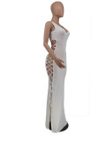 Solid Lace-Up Hollow Out Sleeveless Maxi Dress ZDF-31196