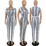 Casual Striped Sleeveless Sashes Jumpsuit MXDF-6085
